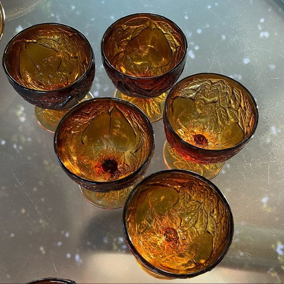 Vintage Tiara Exclusive Dark Amber Low Stem Glass set of 5 - Picture 6 of 10